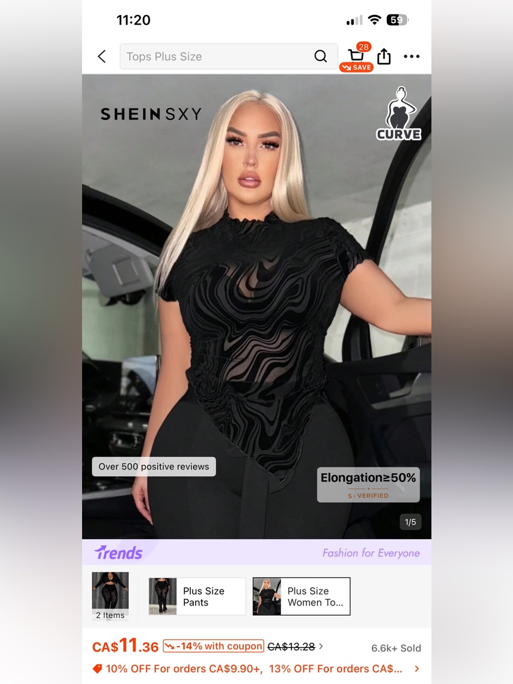 SHEIN SXY Plus Size Black Swirl Burnout Mesh Top & Pants Set